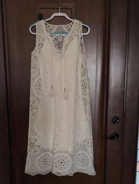AllSaints Cream Crochet Lace Top with V-Neck
